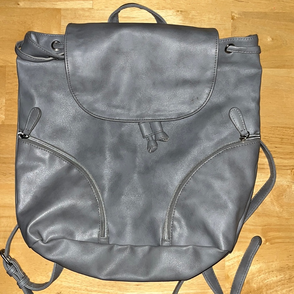 Gray Faux Leather Backpack